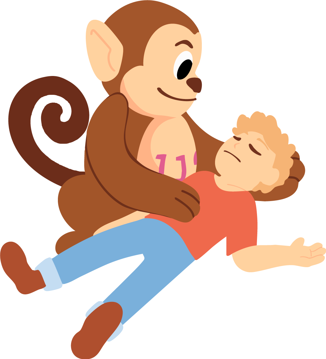 Affe Jim untersucht ein bewusstloses Kind