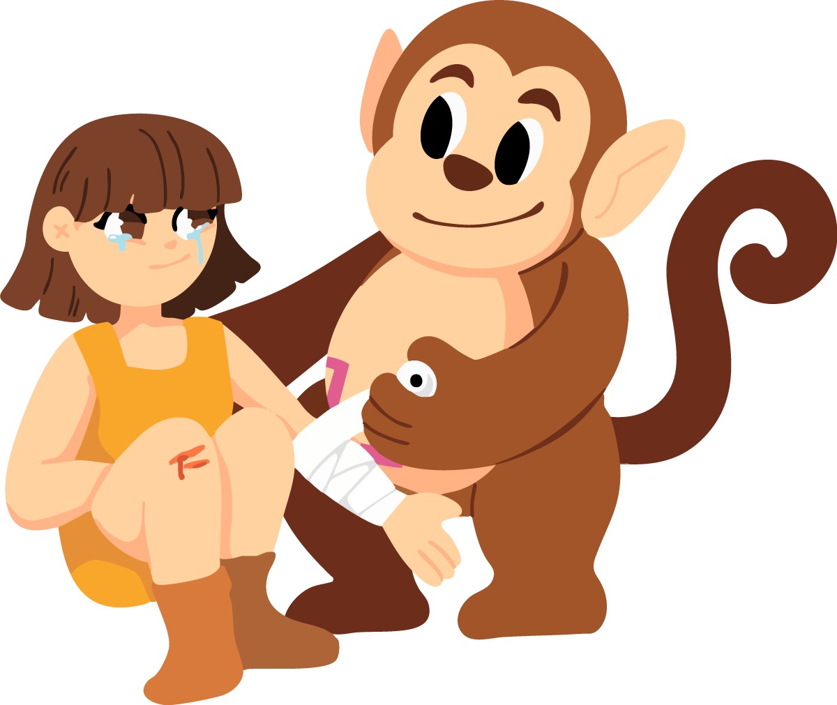 Affe Jim legt weinendem Mädchen einen Verband an